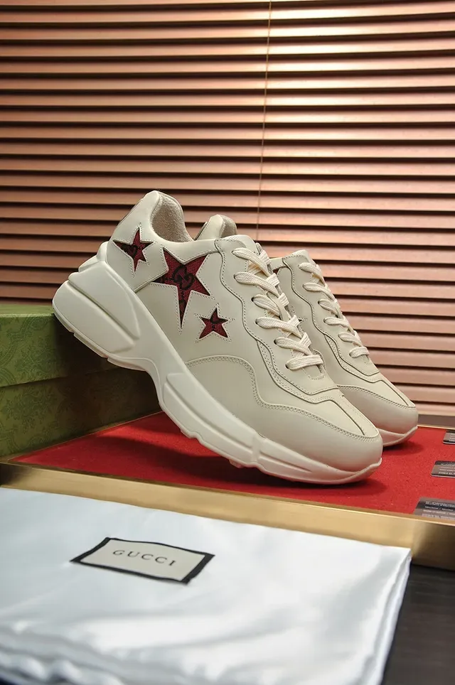 Gucci Rhyton Beige Red Sole Star Appliqués Chunky Sneakers 8