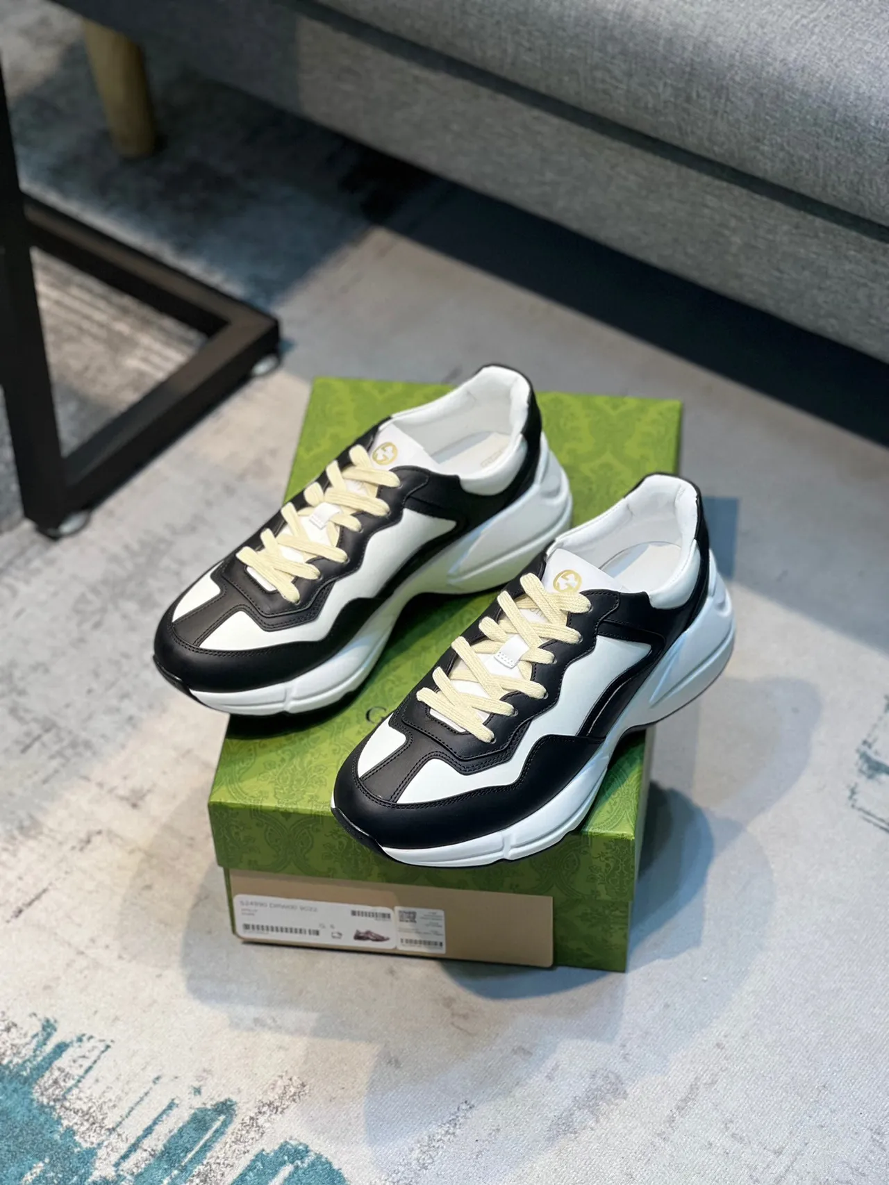 Gucci Rhyton Black and White Leather Chunky Sneakers 5