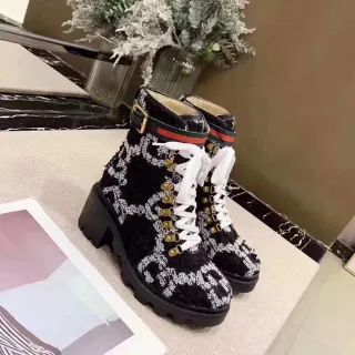 Gucci Rhyton Monogram Tweed Ankle Boots