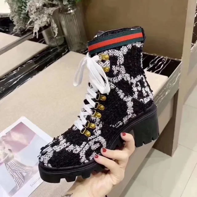 Gucci Rhyton Monogram Bottes chevillère en tweed 7