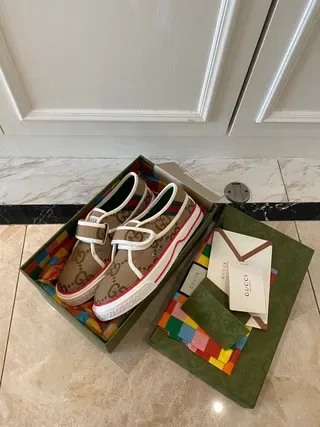 Gucci Screener Beige Monogram Canvas Slip-On Lifestyle Sneakers 7