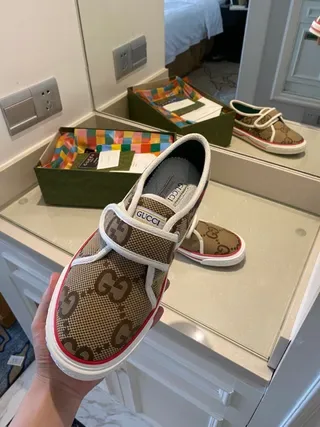 Gucci Screener Beige Monogram Canvas Slip-On Lifestyle Sneakers 9