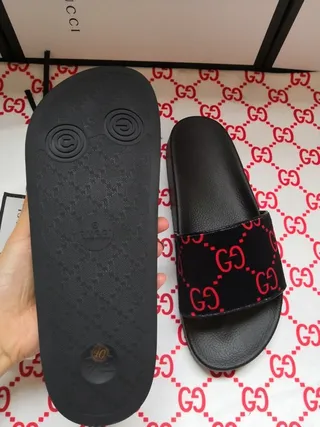 Gucci Screener Black and Red GG Monogram Slippers 2