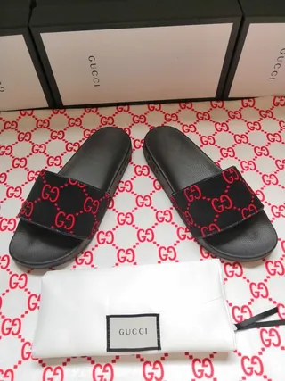 Gucci Screener Black and Red GG Monogram Slippers 3