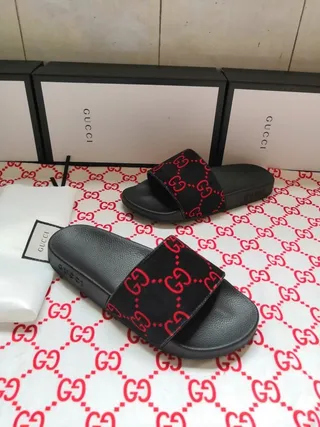 Gucci Screener Black and Red GG Monogram Slippers 4