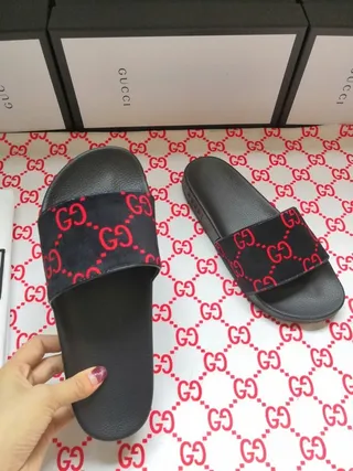 Gucci Screener Black and Red GG Monogram Slippers 5