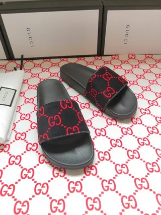 Gucci Screener Black and Red GG Monogram Slippers 7