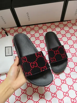 Gucci Screener Black and Red GG Monogram Slippers 8