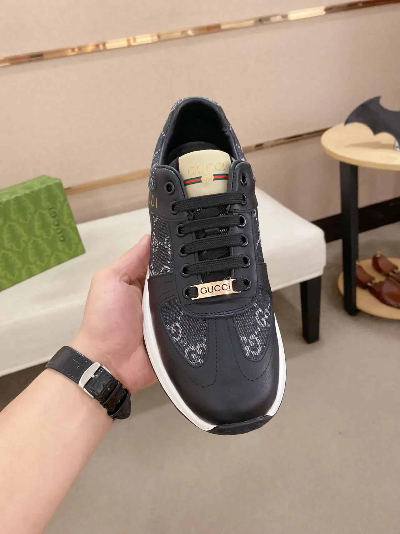 Gucci Screener Black Monogram Canvas and Leather Lifestyle Sneakers 2