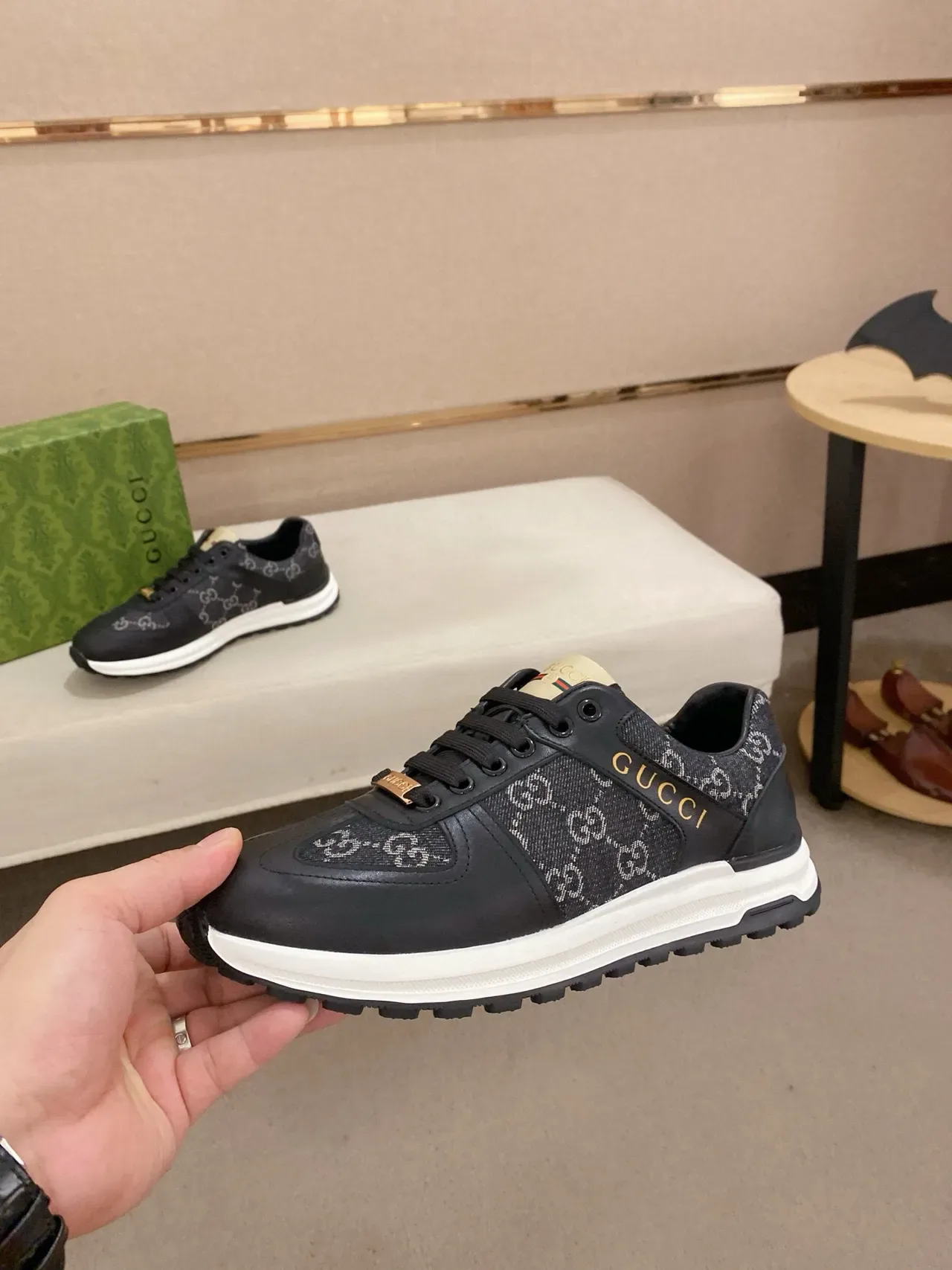 Gucci Screener Black Monogram Canvas and Leather Lifestyle Sneakers 3
