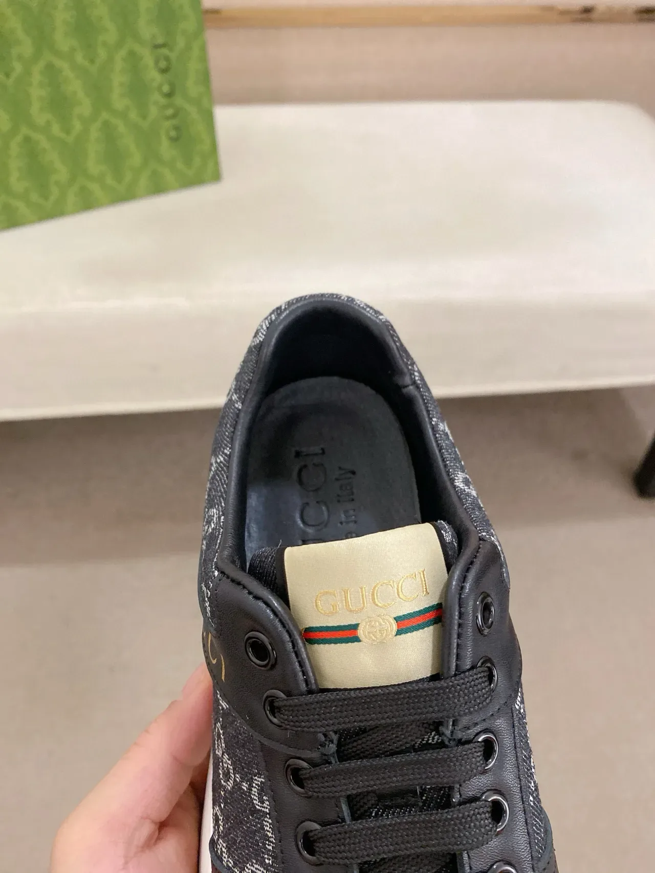 Gucci Screener Black Monogram Canvas and Leather Lifestyle Sneakers 6