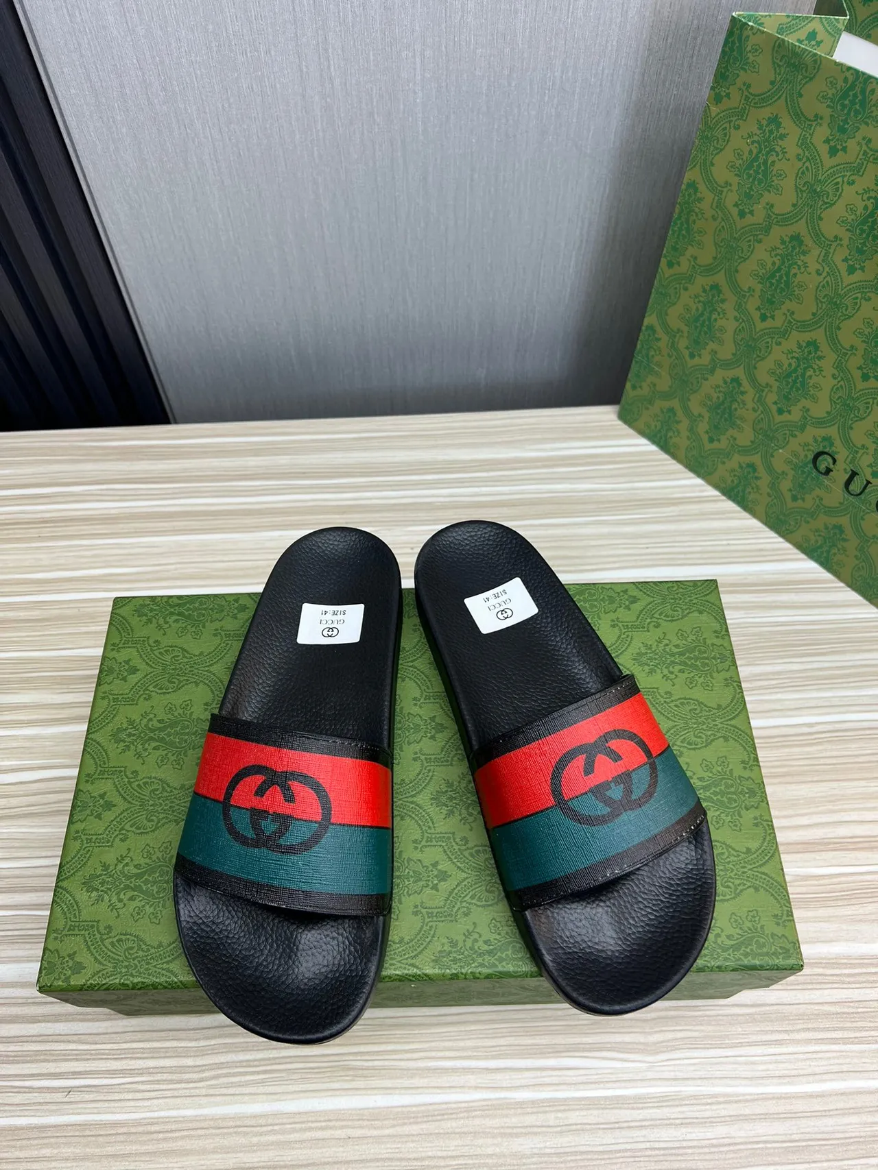 Gucci Screener Black Red Green Web Slide Slippers 2