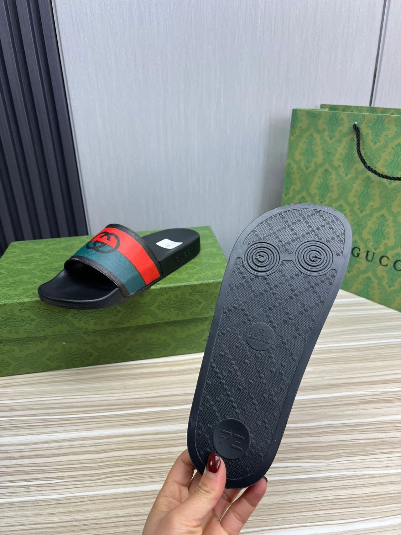 Gucci Screener Black Red Green Web Slide Slippers 3