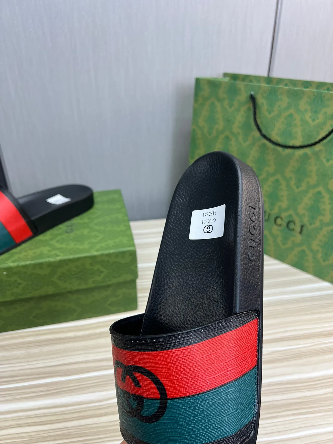 Gucci Screener Black Red Green Web Slide Slippers 4