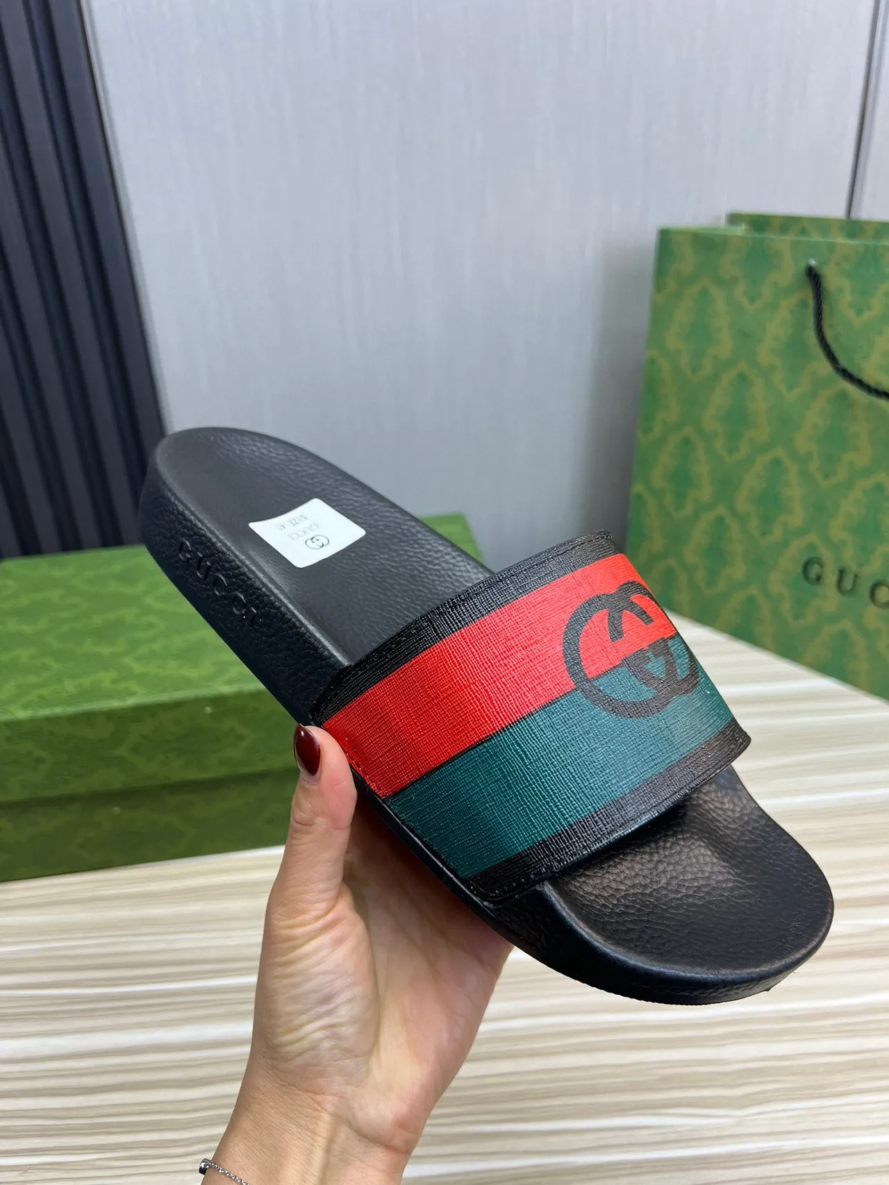 Gucci Screener Black Red Green Web Slide Slippers 5