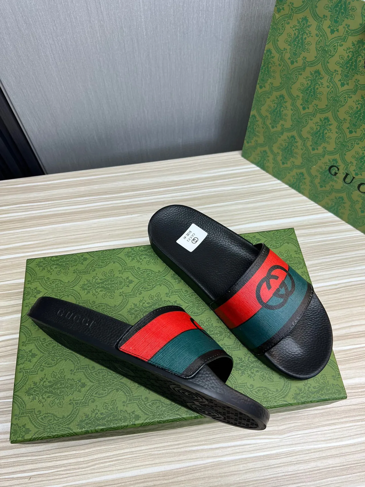 Gucci Screener Black Red Green Web Slide Slippers 6
