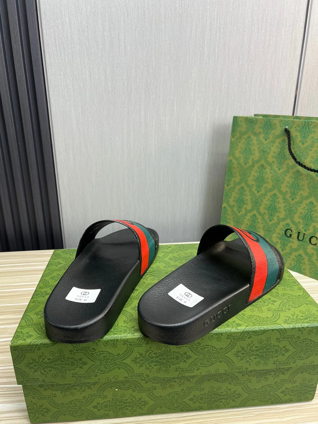 Gucci Screener Black Red Green Web Slide Slippers 7