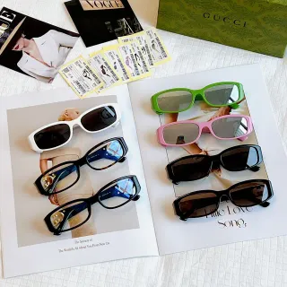 Gucci Screener Black White Rectangular Silhouette Thin Acetate Frame Sunglasses