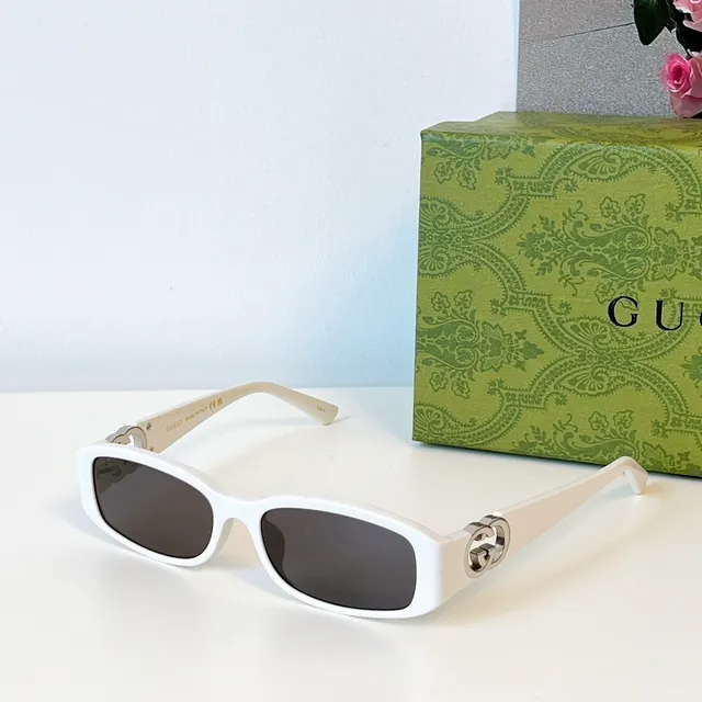Gucci Screener Black White Rectangular Silhouette Thin Acetate Frame Sunglasses 4