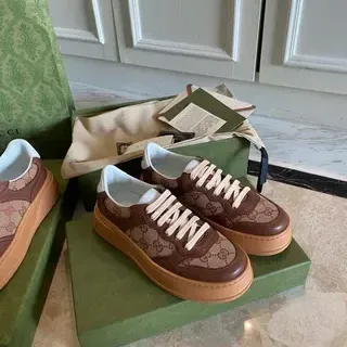 Gucci Screener Brown and Beige GG Monogram Lifestyle Sneakers