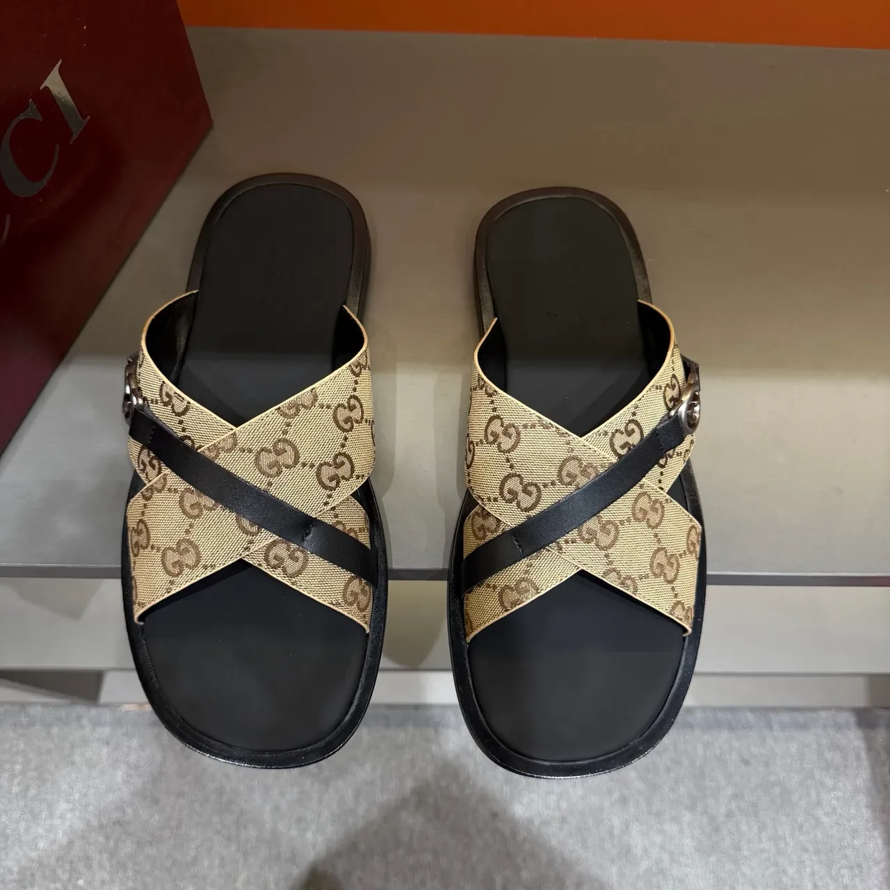 Gucci Screener Cross-Strap Logo-Print Slide Slippers 2