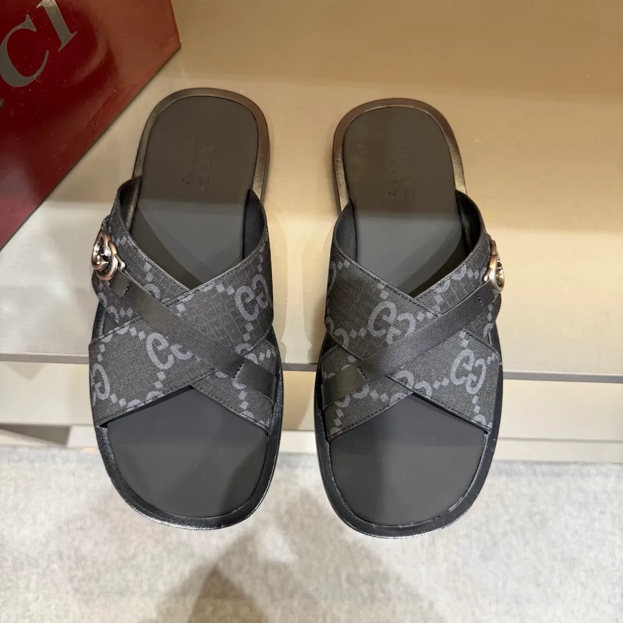 Gucci Screener Cross-Strap Logo-Print Slide Slippers 4