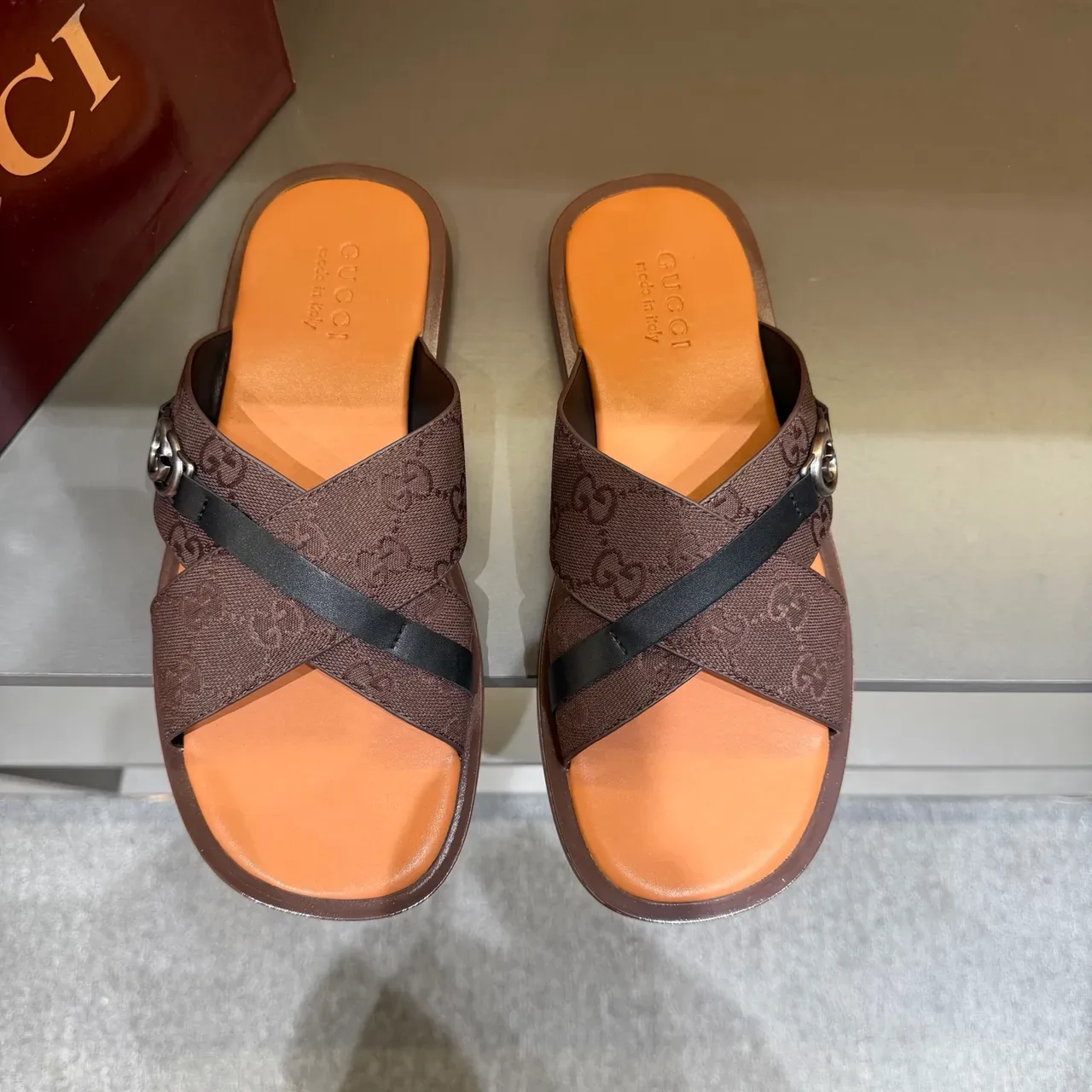 Gucci Screener Cross-Strap Logo-Print Slide Slippers 5