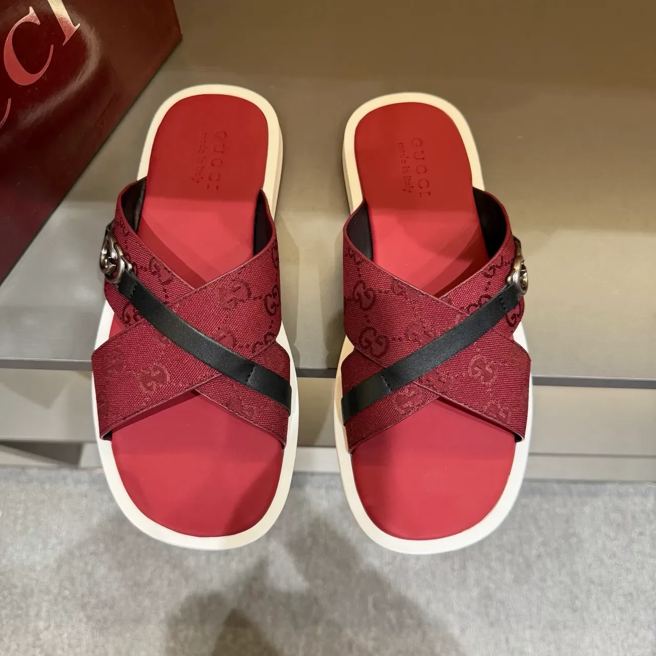 Gucci Screener Cross-Strap Logo-Print Slide Slippers 6