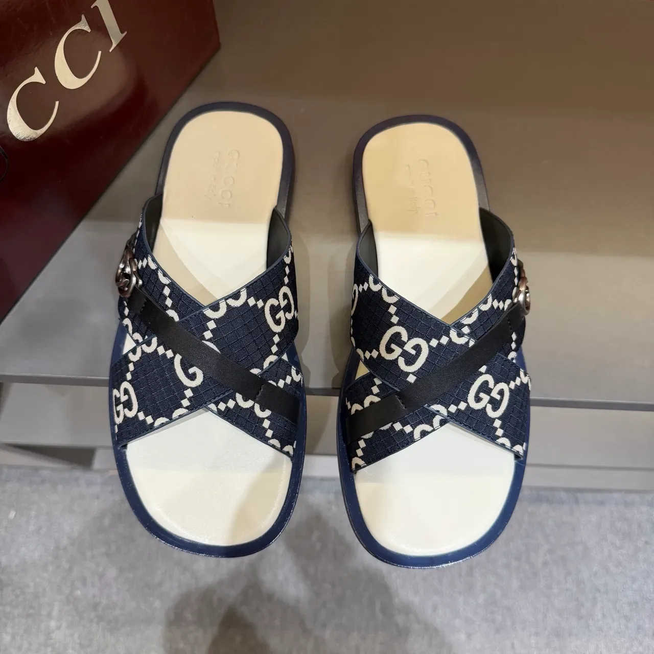 Gucci Screener Cross-Strap Logo-Print Slide Slippers 7