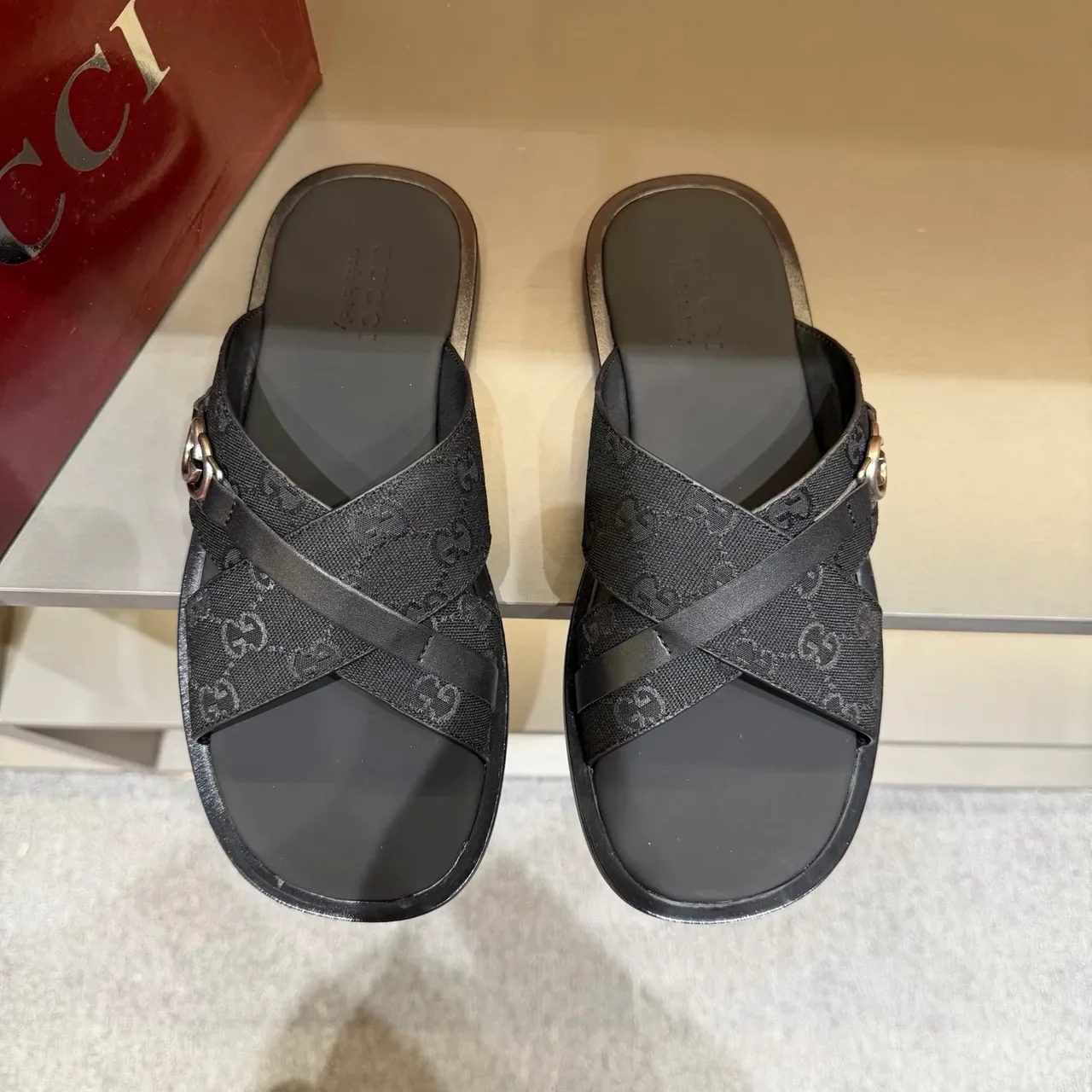 Gucci Screener Cross-Strap Logo-Print Slide Slippers 8