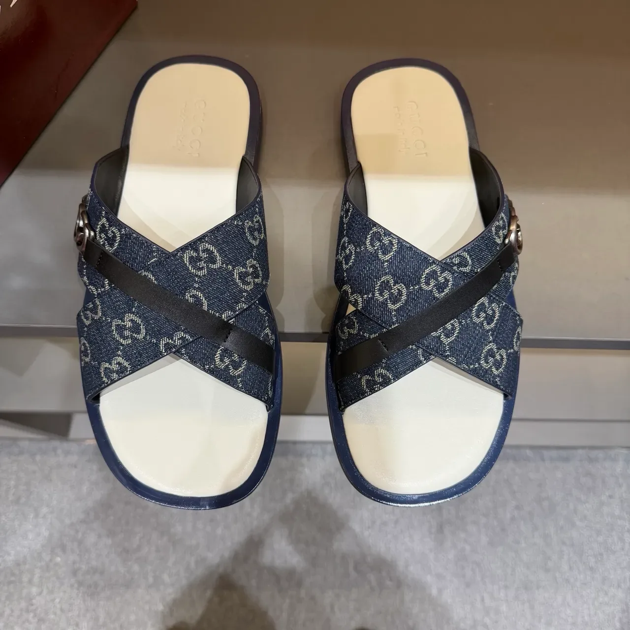 Gucci Screener Cross-Strap Logo-Print Slide Slippers 10