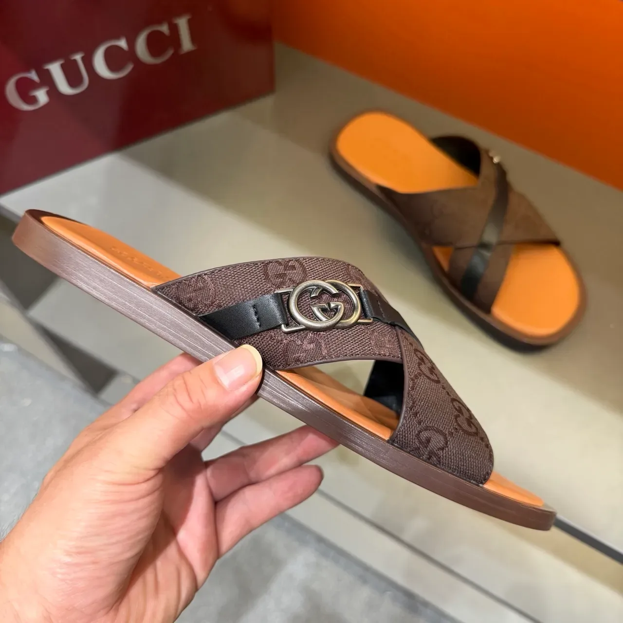 Gucci Screener Cross-Strap Logo-Print Slide Slippers 14