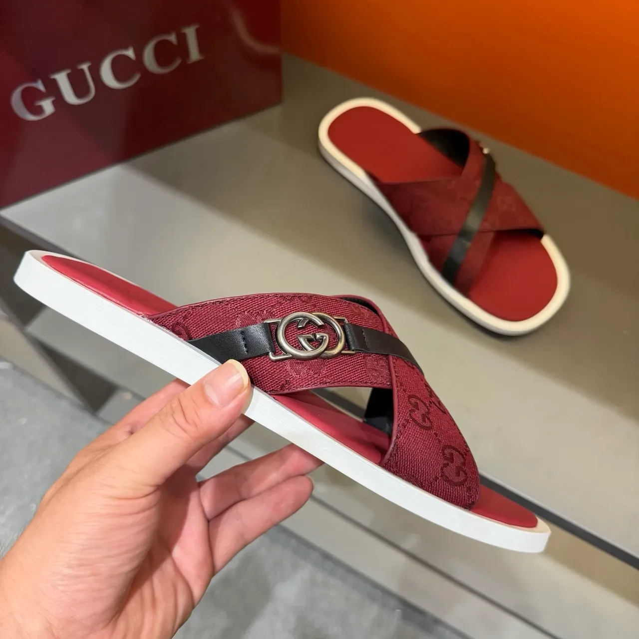 Gucci Screener Cross-Strap Logo-Print Slide Slippers 15