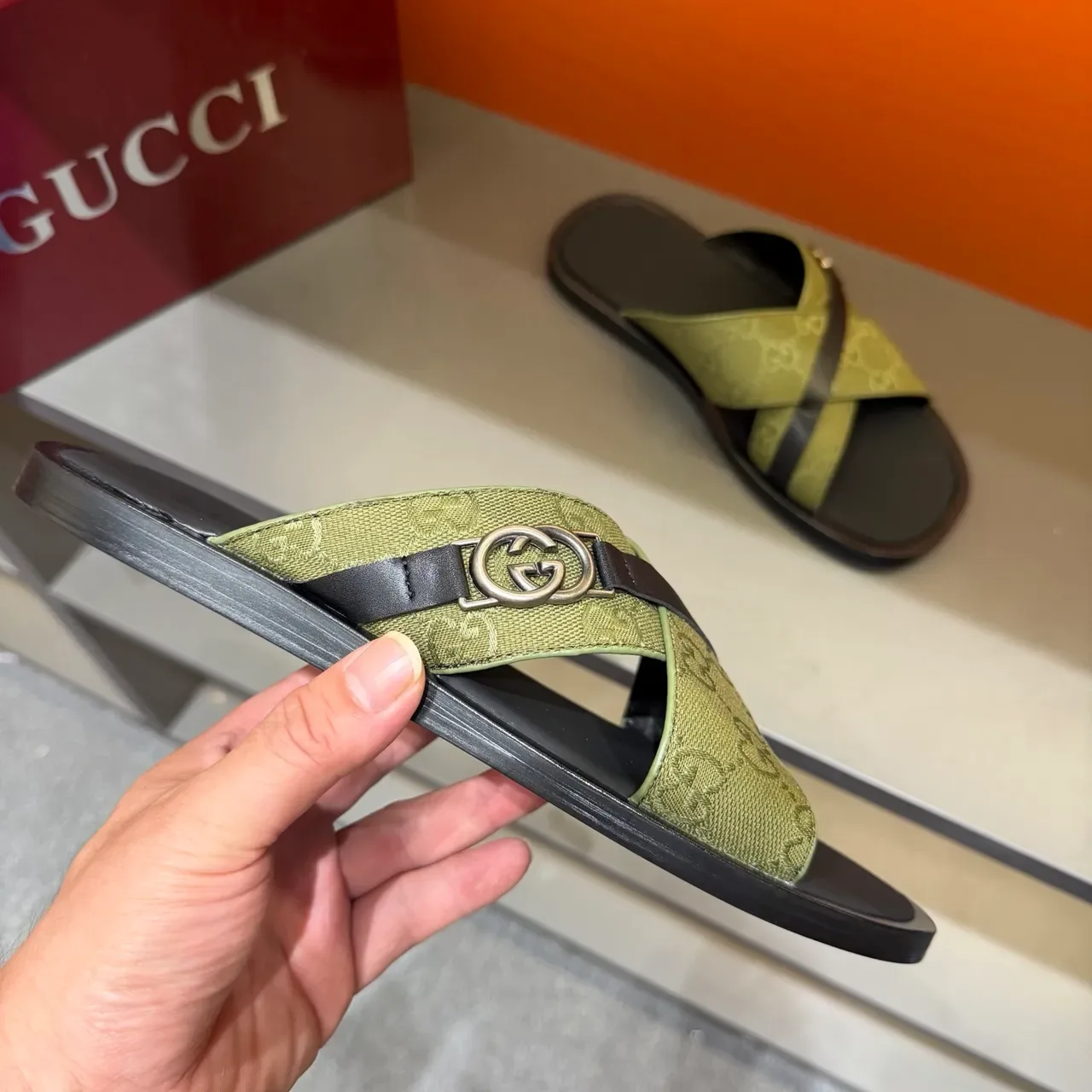 Gucci Screener Cross-Strap Logo-Print Slide Slippers 18