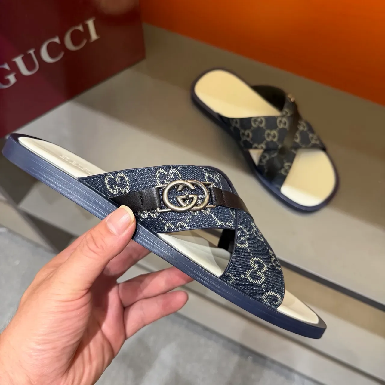 Gucci Screener Cross-Strap Logo-Print Slide Slippers 19