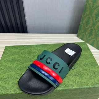 Gucci Screener वेब स्ट्रैप स्लिपर्स हरा लाल नीला