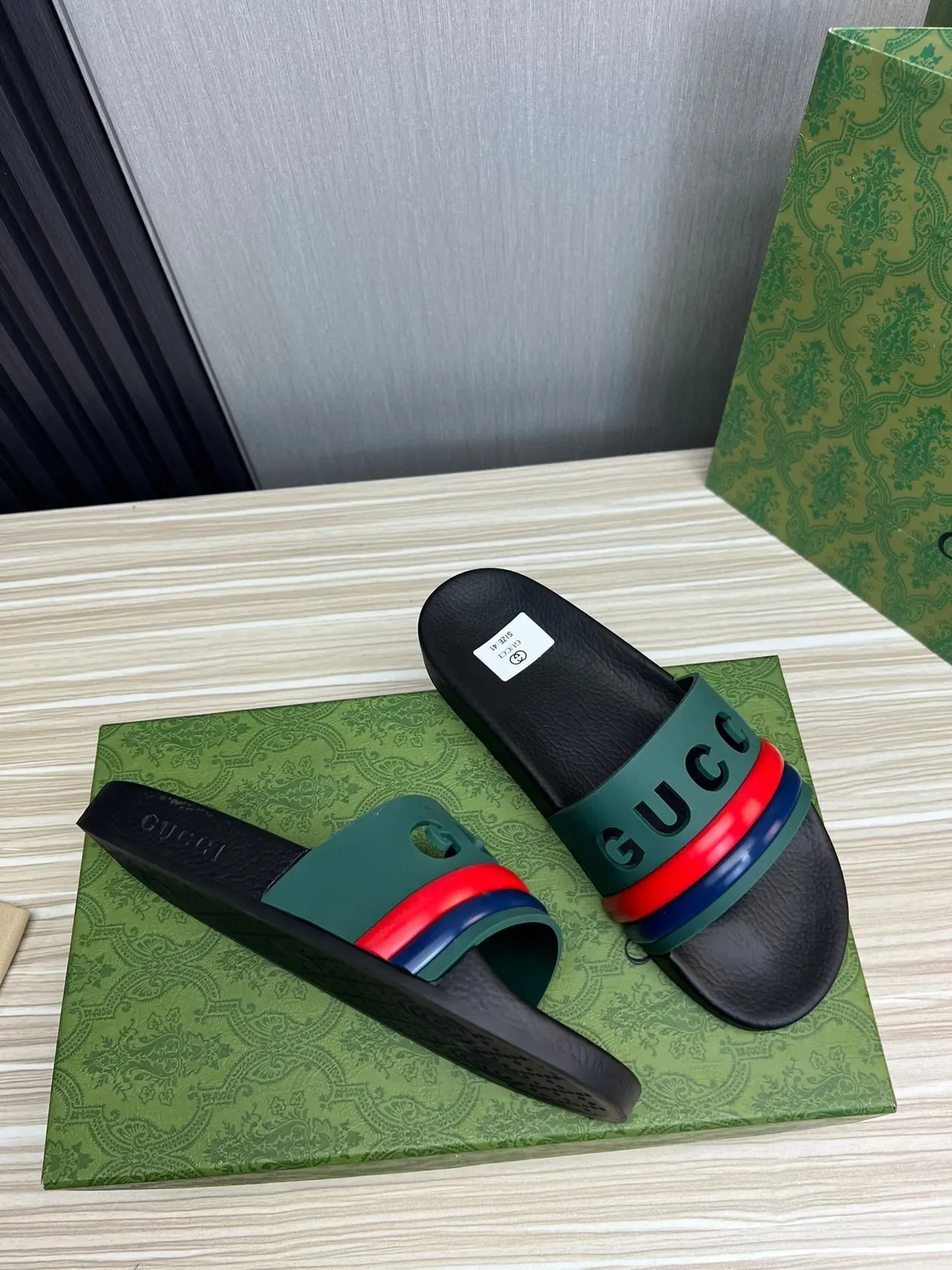 Gucci Screener Green Red Blue Web Strap Slippers 5