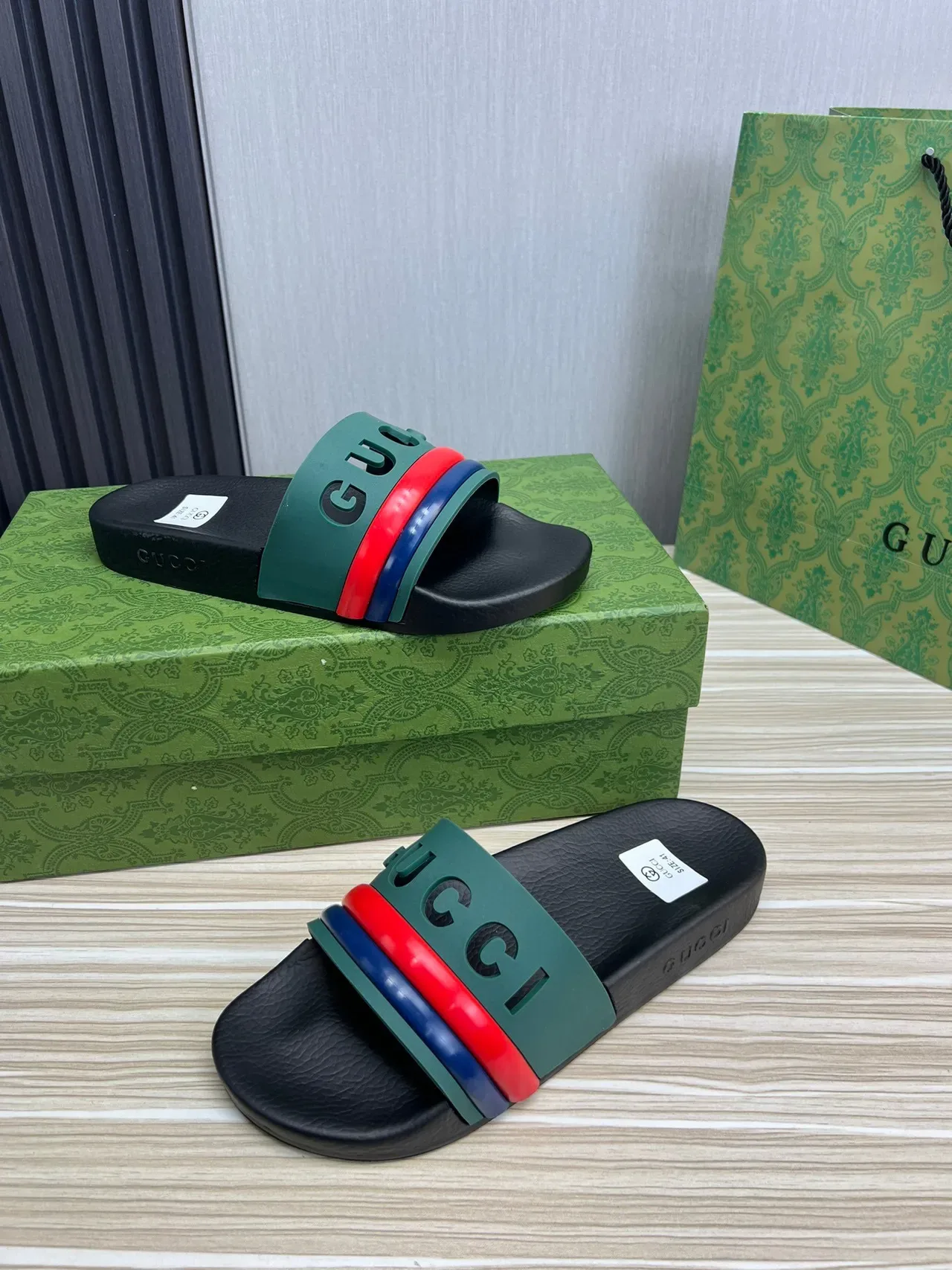 Gucci Screener Green Red Blue Web Strap Slippers 7