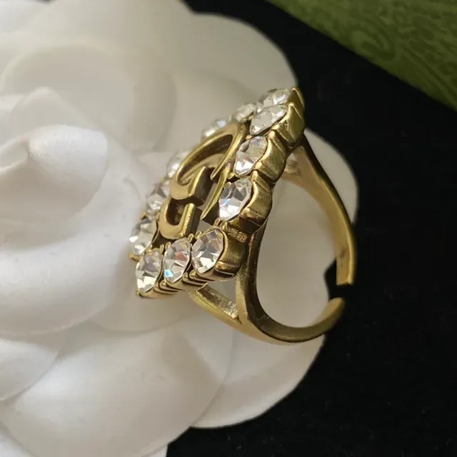 Gucci Screener Interlocking G Crystal-Encrusted Gold-Tone Ring 2