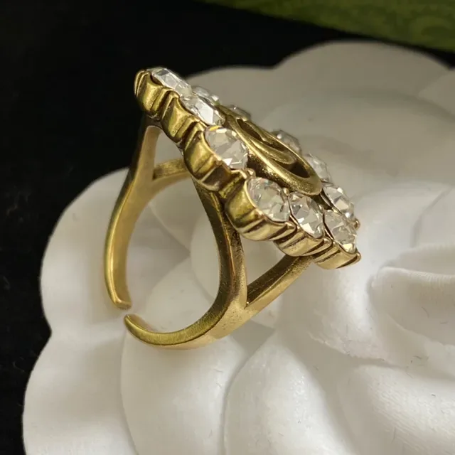 Gucci Screener Interlocking G Crystal-Encrusted Gold-Tone Ring 6
