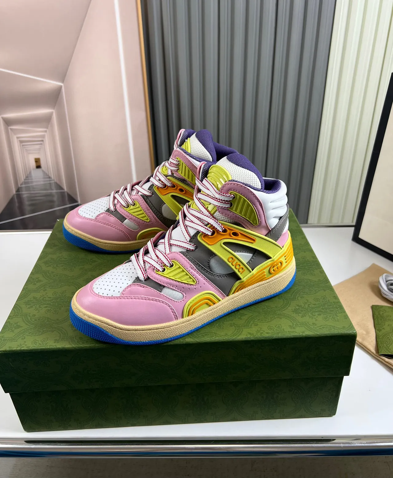 Gucci Screener Multicolor Layered High-Top Chunky Sneakers 8
