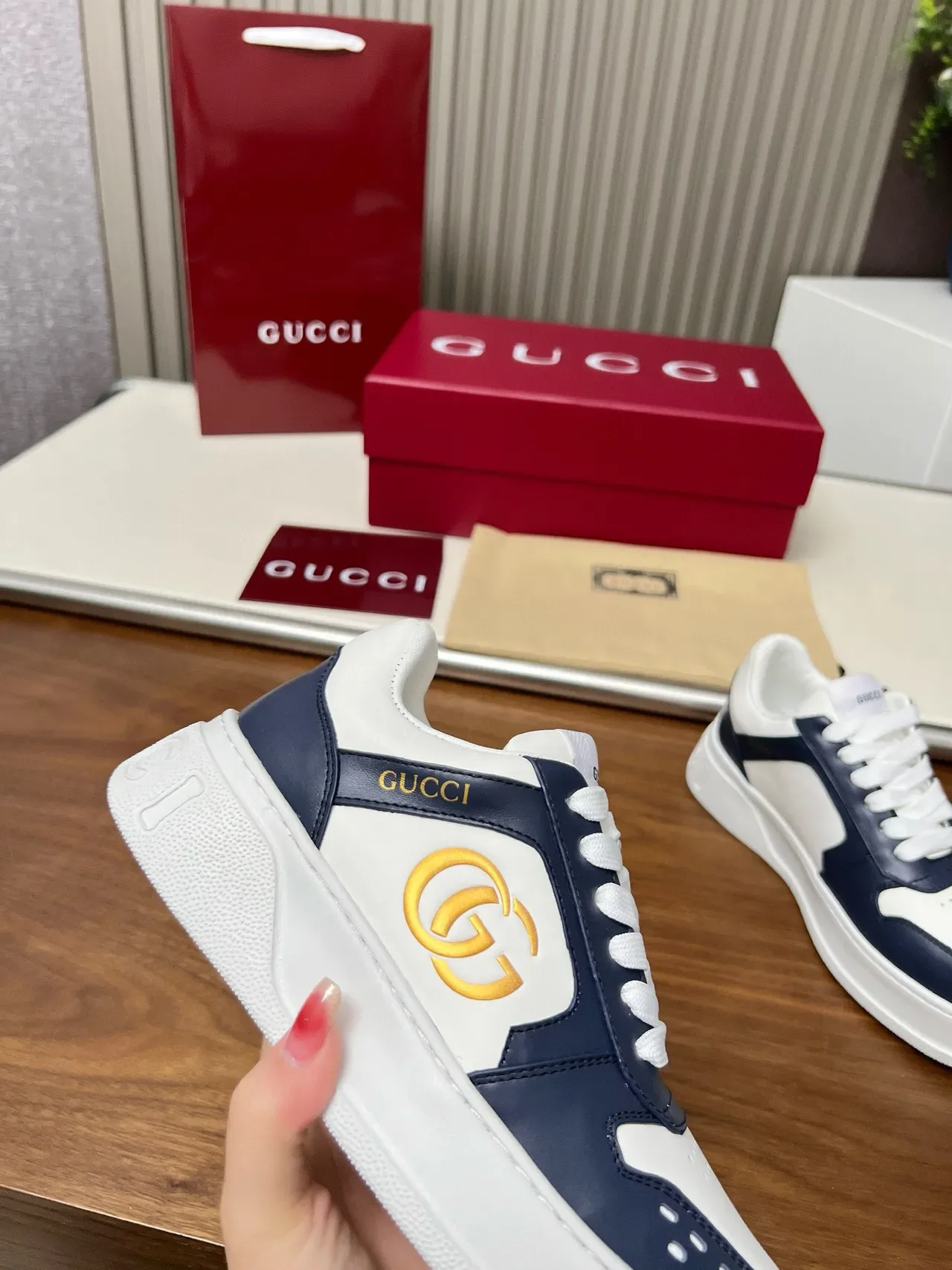 Gucci Screener Navy and White Platform Lifestyle Sneakers 6