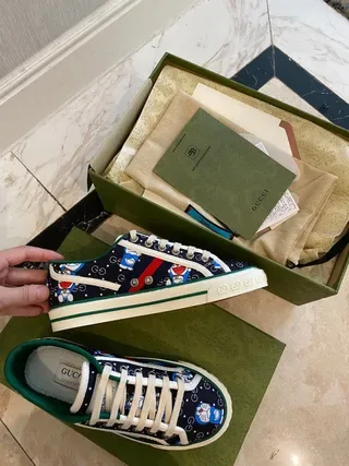 Gucci Screener Navy Blue Red Green Web Stripe Lifestyle Sneakers 4