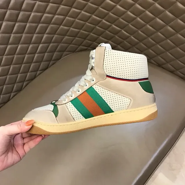 Gucci Screener Off-White Green Red Web High-Top Lifestyle Sneakers 5