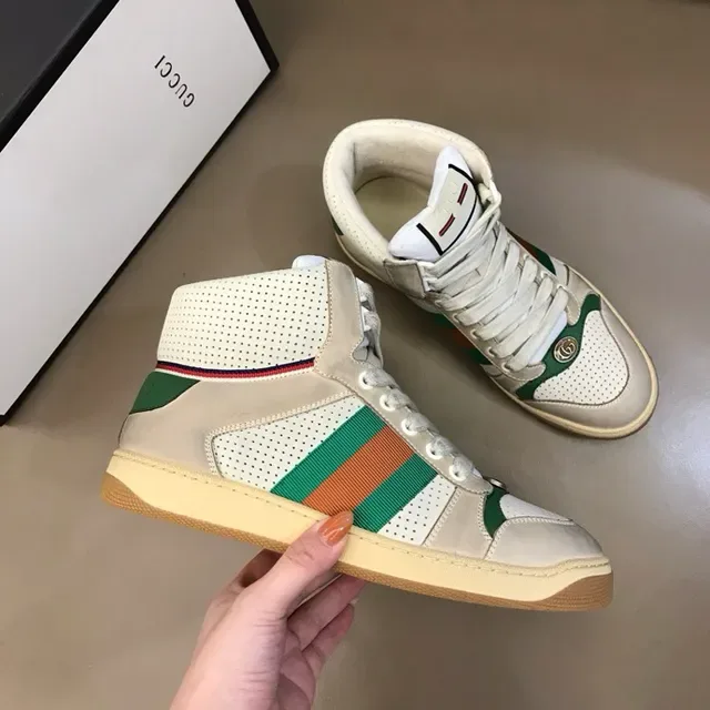Gucci Screener Off-White Green Red Web High-Top Lifestyle Sneakers 7