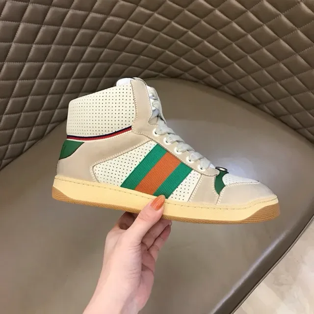 Gucci Screener Off-White Green Red Web High-Top Lifestyle Sneakers 9