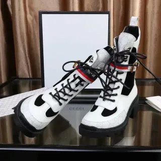 Gucci Screener White and Black GG Monogram Ankle Boots