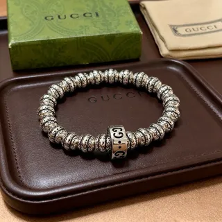 Gucci Pulsera de Plata Negra con Cuentas Elástica