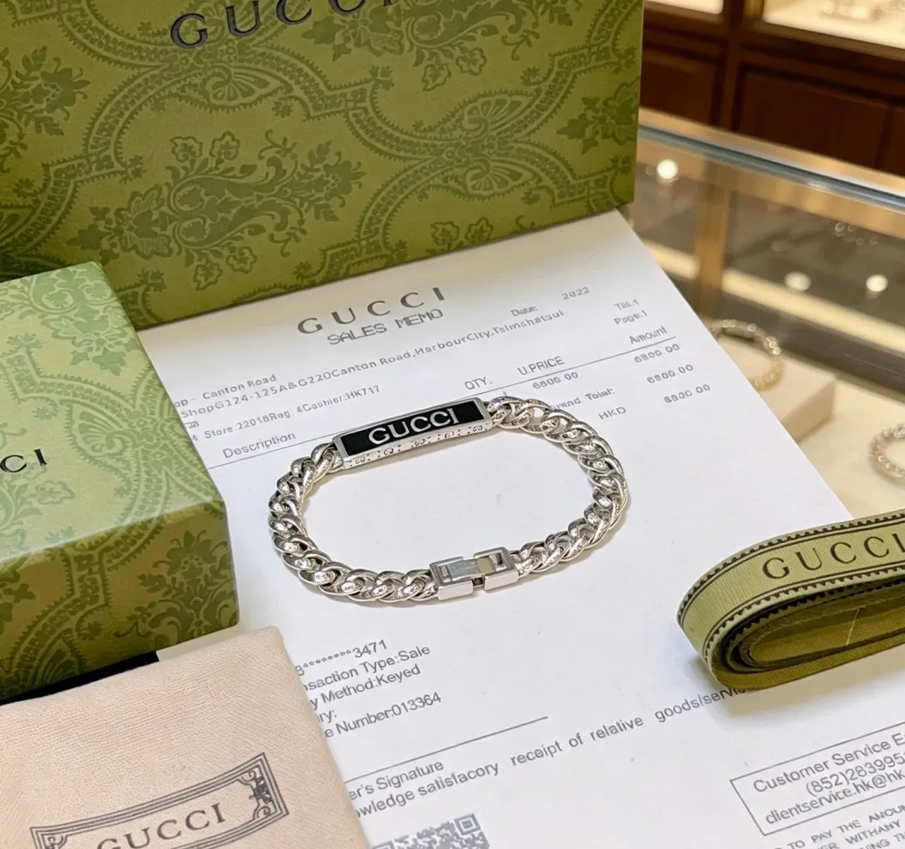 Gucci Silver Black Chunky Curb Chain Enamel Plaque Bracelet 4