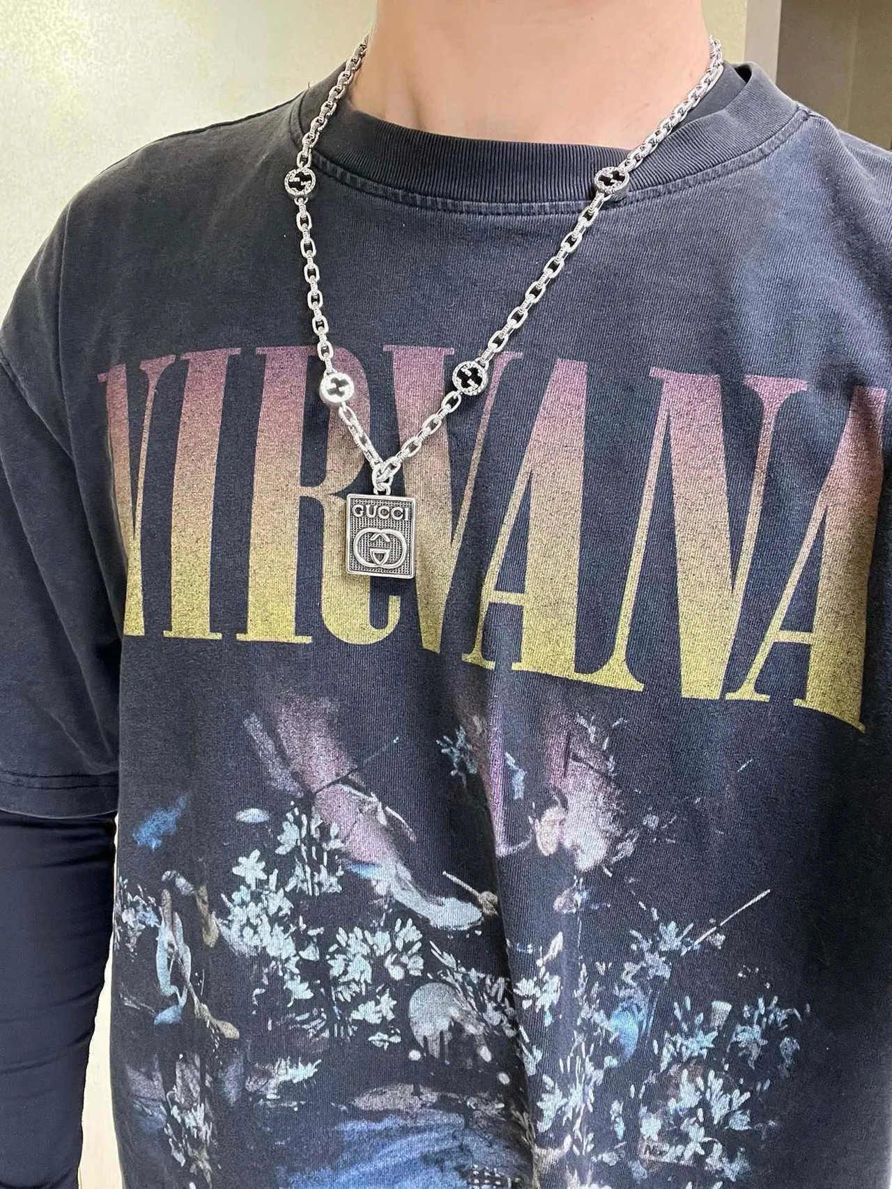 Gucci Silver Black Oxidized Chain Stone Accents Necklace 9